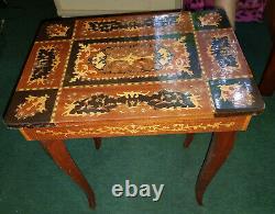 Vintage Intricate Italian Inlaid Marquetry Table With Music Box, Lock And Key