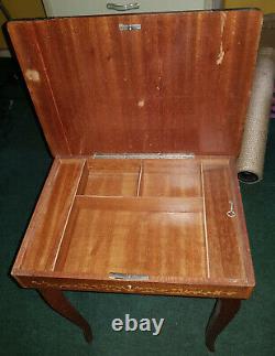 Vintage Intricate Italian Inlaid Marquetry Table With Music Box, Lock And Key