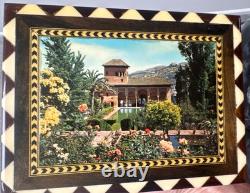 Vintage Intricate Marquetry Mosaic Wood Inlay Alhambra Granada, Spain Music Box