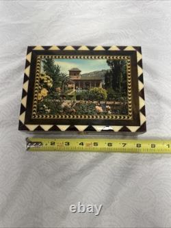 Vintage Intricate Marquetry Mosaic Wood Inlay Alhambra Granada, Spain Music Box