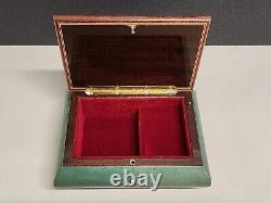 Vintage Italian Hand Crafted Natural Wood Reuge Musical Jewelry Box with Key