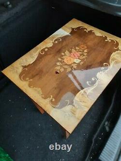 Vintage Italian Inlaid Marquetry Wood Musical Side Table Sewing Table