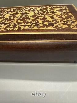 Vintage Italian Inlaid Wood Jewelry Reuge Music Box 10.5x6x3.75