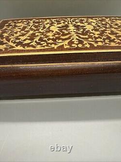 Vintage Italian Inlaid Wood Jewelry Reuge Music Box 10.5x6x3.75