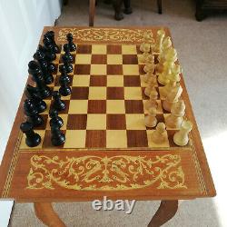 Vintage Italian Inlaid Wood Musical Chess Table Come Back to Sorrento 1970's
