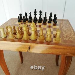 Vintage Italian Inlaid Wood Musical Chess Table Come Back to Sorrento 1970's