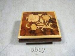 Vintage Italian Inlaid Wood Reuge Romance Swiss 18 Note Jewelry Music Box Italy