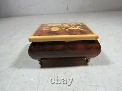 Vintage Italian Inlaid Wood Reuge Romance Swiss 18 Note Jewelry Music Box Italy