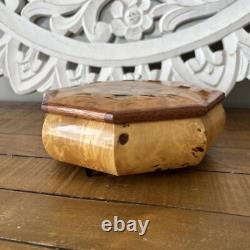 Vintage Italian Music Box Octagonal Jewelry? Asket Wood Marquetry Swiss Movement