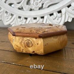 Vintage Italian Music Box Octagonal Jewelry? Asket Wood Marquetry Swiss Movement