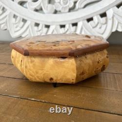 Vintage Italian Music Box Octagonal Jewelry? Asket Wood Marquetry Swiss Movement
