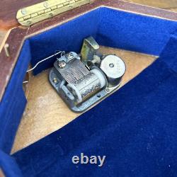 Vintage Italian Music Box Octagonal Jewelry? Asket Wood Marquetry Swiss Movement