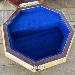 Vintage Italian Music Box Octagonal Jewelry? Asket Wood Marquetry Swiss Movement