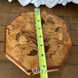 Vintage Italian Music Box Octagonal Jewelry? Asket Wood Marquetry Swiss Movement