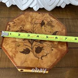 Vintage Italian Music Box Octagonal Jewelry? Asket Wood Marquetry Swiss Movement