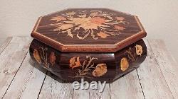 Vintage Italian Music Jewelry Box Wood Marquetry Swiss Movement Octagon Reuge 9