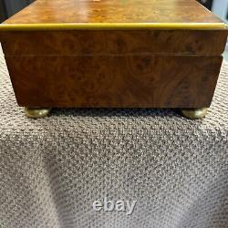 Vintage Italian Reuge In Laid Wood Swiss Cylinder Music Box Plays 3 Songs