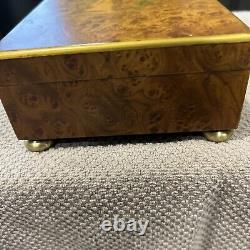 Vintage Italian Reuge In Laid Wood Swiss Cylinder Music Box Plays 3 Songs