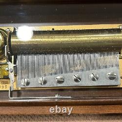 Vintage Italian Reuge In Laid Wood Swiss Cylinder Music Box Plays 3 Songs