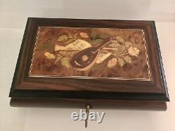 Vintage Italian Sorrento Inlaid Lacquered Wood Jewelry Music Box withKey