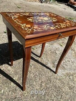 Vintage Italian Sorrento Musical Table with Red Inlay (Included Key)