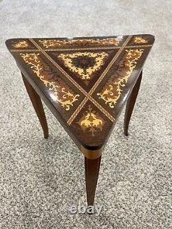 Vintage Italian Triangular Musical Music Box Side End Table Wood Inlay Jewelry