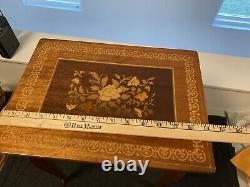 Vintage Italian Wind Up MUSIC BOX table With Inlaid lacquered wood design