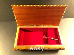 Vintage Italian Wood Inlay Jewelry/Music Box Bolero Theme with Key