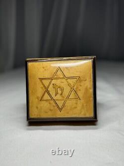 Vintage Italian Wood Inlay Jewish Magen David Music Box Footed