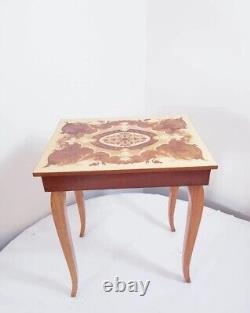 Vintage Italian Wooden Inlay Musical Jewelry Box Table