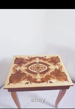 Vintage Italian Wooden Inlay Musical Jewelry Box Table