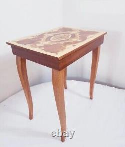 Vintage Italian Wooden Inlay Musical Jewelry Box Table