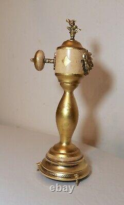 Vintage Italian figural devil satyr wood brass pepper mill grinder music box