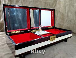 Vintage Japan Lacquer Jewelry Music Box Ballerina Morror Wood 1950's