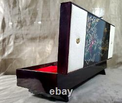 Vintage Japan Lacquer Jewelry Music Box Ballerina Morror Wood 1950's