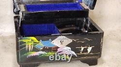 Vintage Japanese Black Lacquered Hand Painted Musical Jewelry Box 6 X 3.5