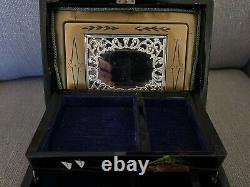 Vintage Japanese Lacquer Musical Jewellery Box With Mother of Pearl inlays