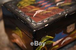 Vintage Japanese Music Jewelry Box Hand Painted Wood LAQUER Japan Scene Mt Fuji