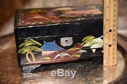 Vintage Japanese Music Jewelry Box Hand Painted Wood LAQUER Japan Scene Mt Fuji