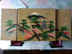 Vintage Japanese Music and Jewelry Box Rickshaw Carriage Lacquer Wood