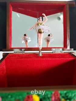 Vintage Japanese Wood Cottage Music Jewelry Box with Ballerina Great Condition
