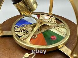 Vintage Kaleidoscope Wind Up Music Box Rotating Wood Brass Stained Glass