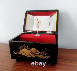 Vintage Lacquered Wood Ballerina Music Box