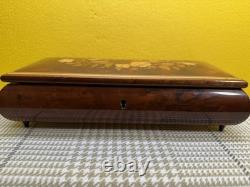 Vintage Lacquered Wood Jewelry Music Box with Inlaid Flowers Made In Italy