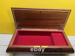 Vintage Lacquered Wood Jewelry Music Box with Inlaid Flowers Made In Italy
