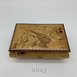 Vintage Lacquered Wood Mandolin Jewelry Music Box Plays Mozart's Minuet