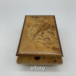 Vintage Lacquered Wood Mandolin Jewelry Music Box Plays Mozart's Minuet