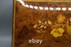 Vintage Large 14.5 Italian Marquetry inlaid wood Flower Sorrento music box Z1