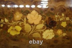 Vintage Large 14.5 Italian Marquetry inlaid wood Flower Sorrento music box Z1