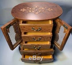 Vintage Large Musical Jewelry Box 5-Drawer Brown & Gold Hand Painted Made Japan